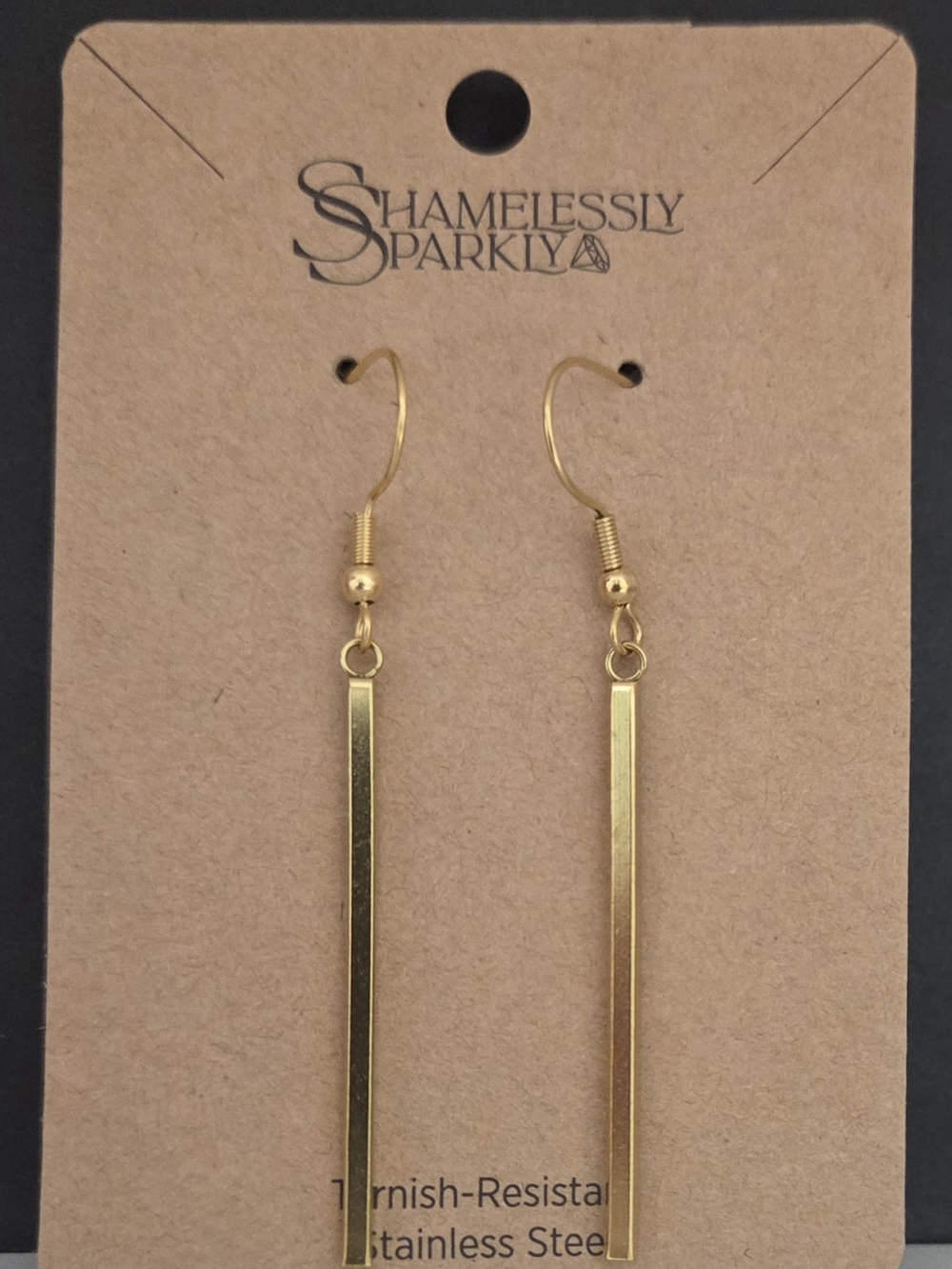 Shamelessly Sparkly Gold Bar Drop Earrings NWT
